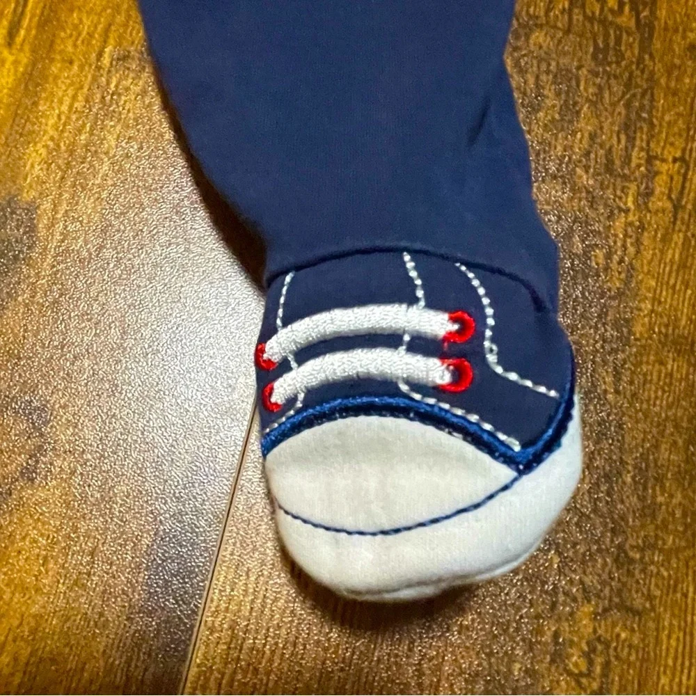 Little Me 6 M Baby Boy Navy Blue Sports- Themed Onesie Footed Cotton Sleeper